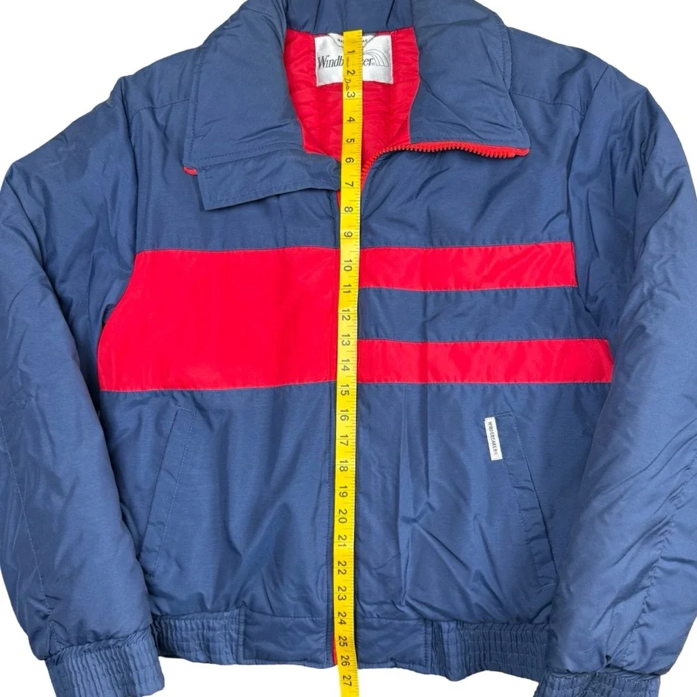 Vintage 80s Windbreaker Puffer Jacket Blue Red‎ Nylon Colorblock M